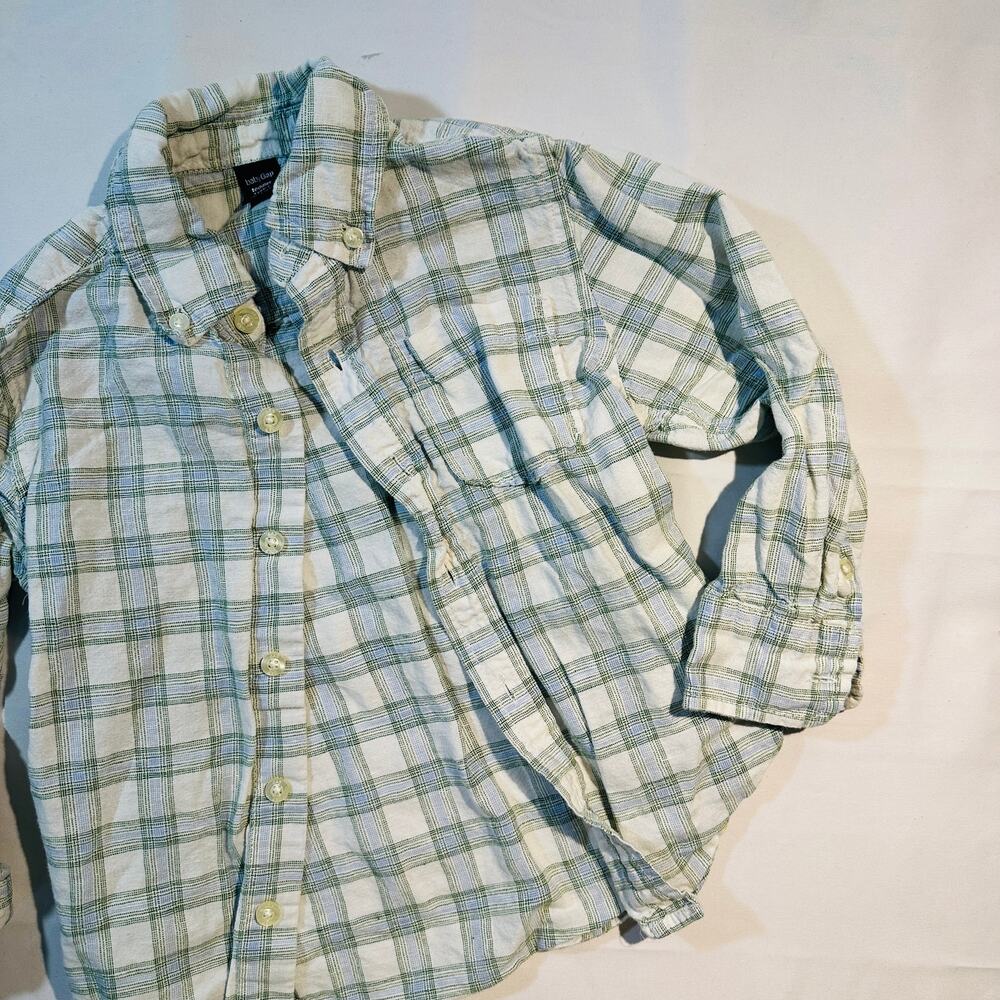 Baby Gap 100% Green Plaid Flannel Button Down Long Sleeve Top Sz 4